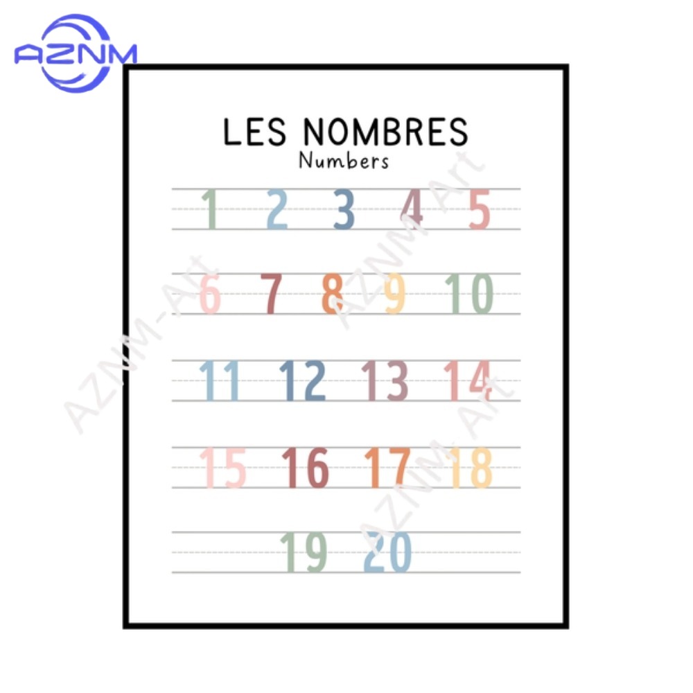 ملصق تعليمي ثنائي اللغة (فرنسي - مراجعة Kids Education Alphabet Numbers وسعره